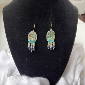 Abalone Shells and Glass Bead Hand Crafted Pierced Earrings